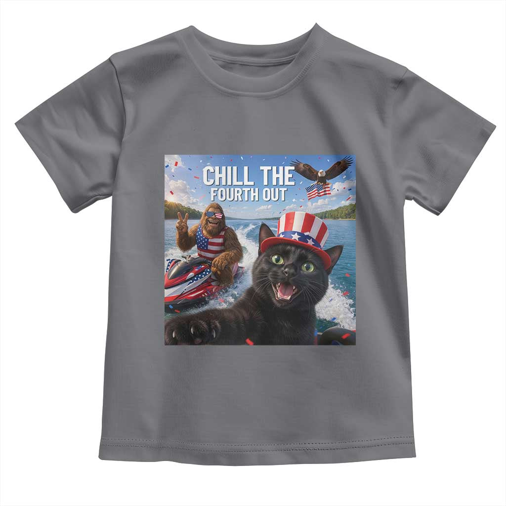 Patriotic Bigfoot And Cat Toddler T Shirt Chill The Fourth Out