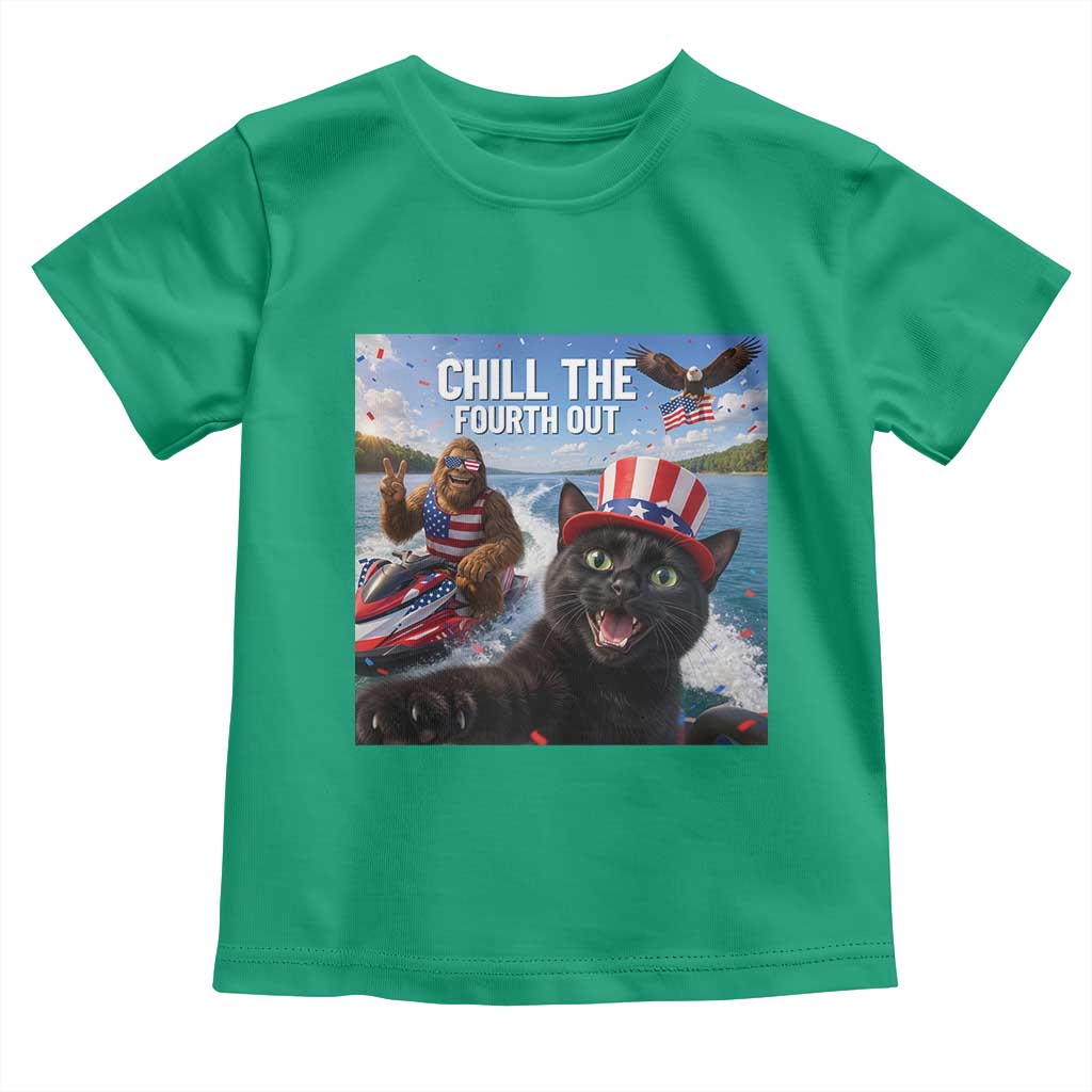Patriotic Bigfoot And Cat Toddler T Shirt Chill The Fourth Out