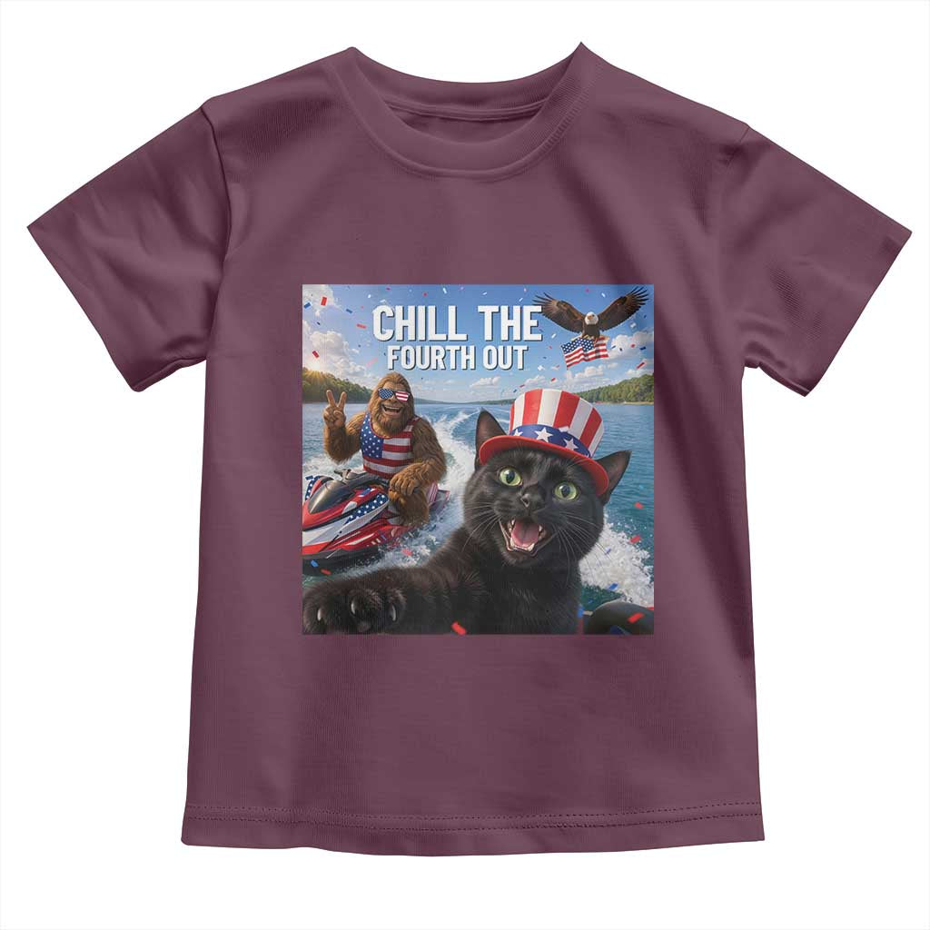 Patriotic Bigfoot And Cat Toddler T Shirt Chill The Fourth Out