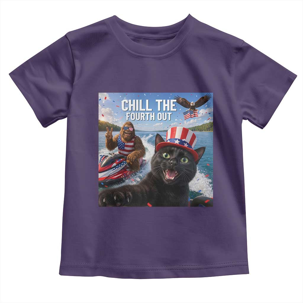 Patriotic Bigfoot And Cat Toddler T Shirt Chill The Fourth Out