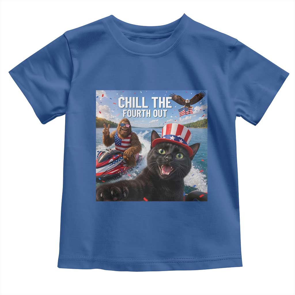 Patriotic Bigfoot And Cat Toddler T Shirt Chill The Fourth Out