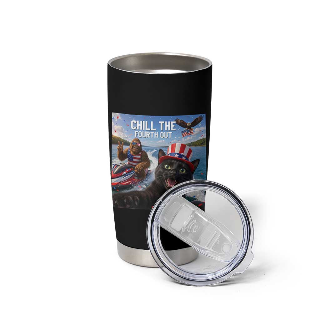 Patriotic Bigfoot And Cat Tumbler Cup Chill The Fourth Out