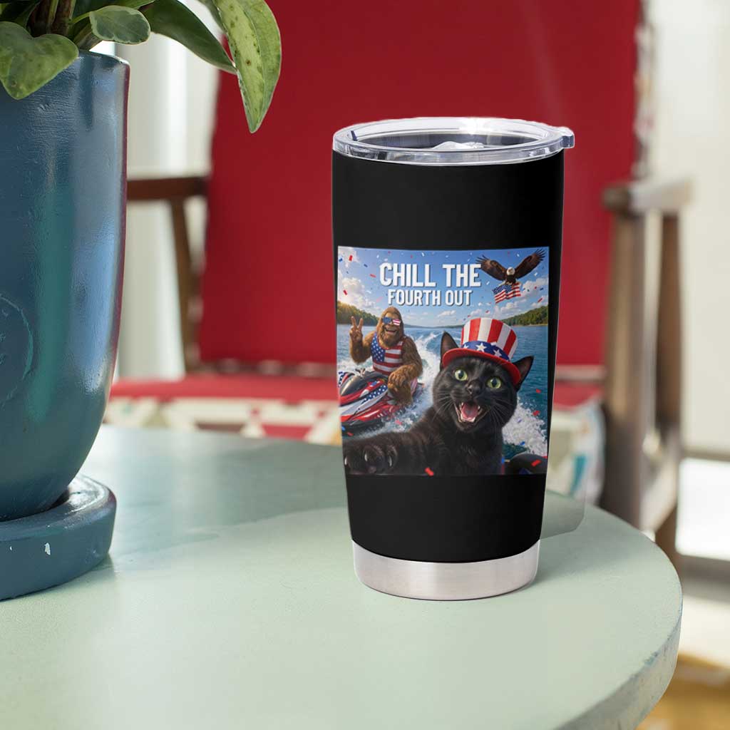 Patriotic Bigfoot And Cat Tumbler Cup Chill The Fourth Out