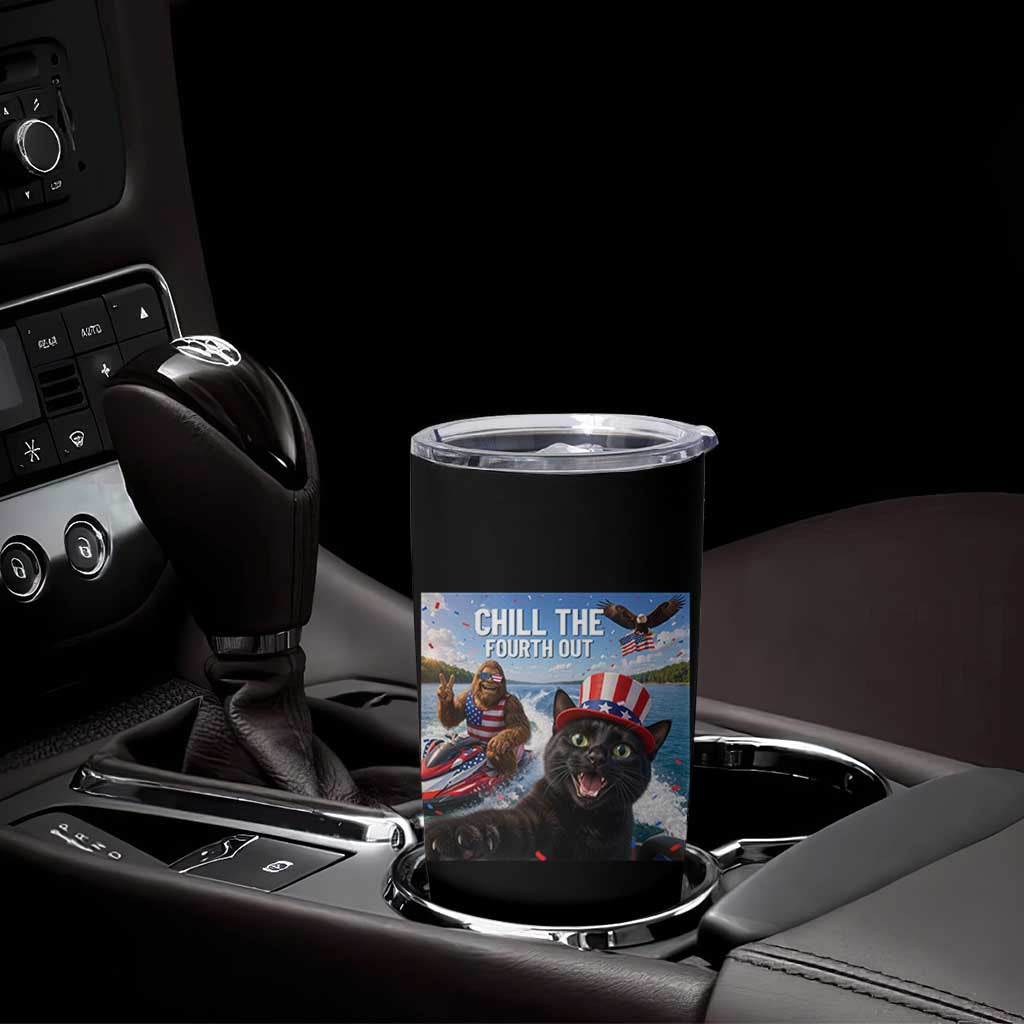 Patriotic Bigfoot And Cat Tumbler Cup Chill The Fourth Out