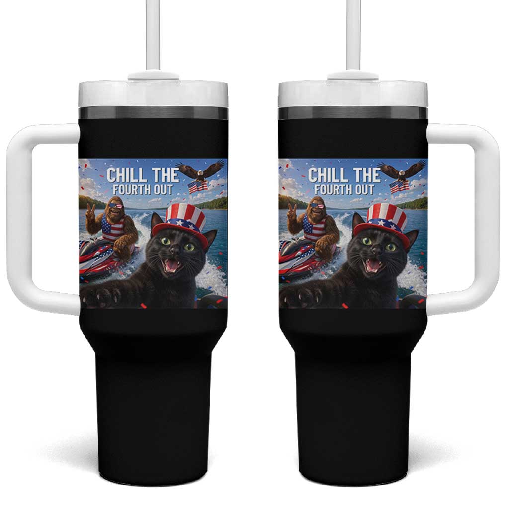 Patriotic Bigfoot And Cat Tumbler With Handle Chill The Fourth Out