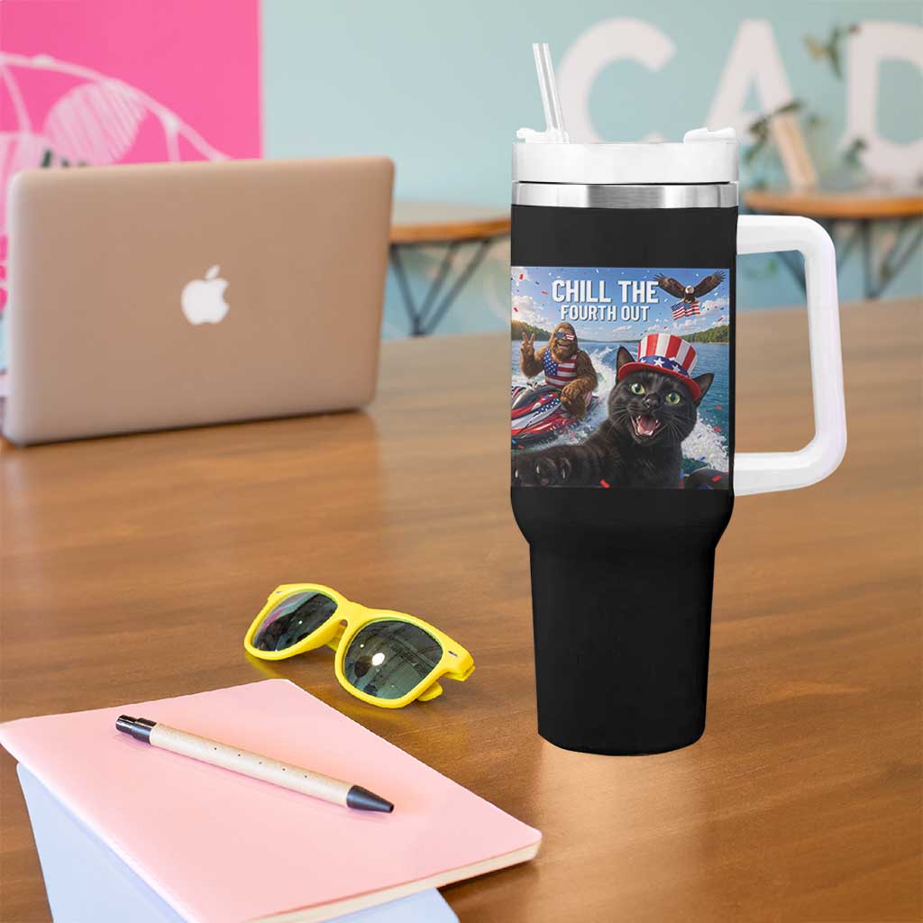 Patriotic Bigfoot And Cat Tumbler With Handle Chill The Fourth Out