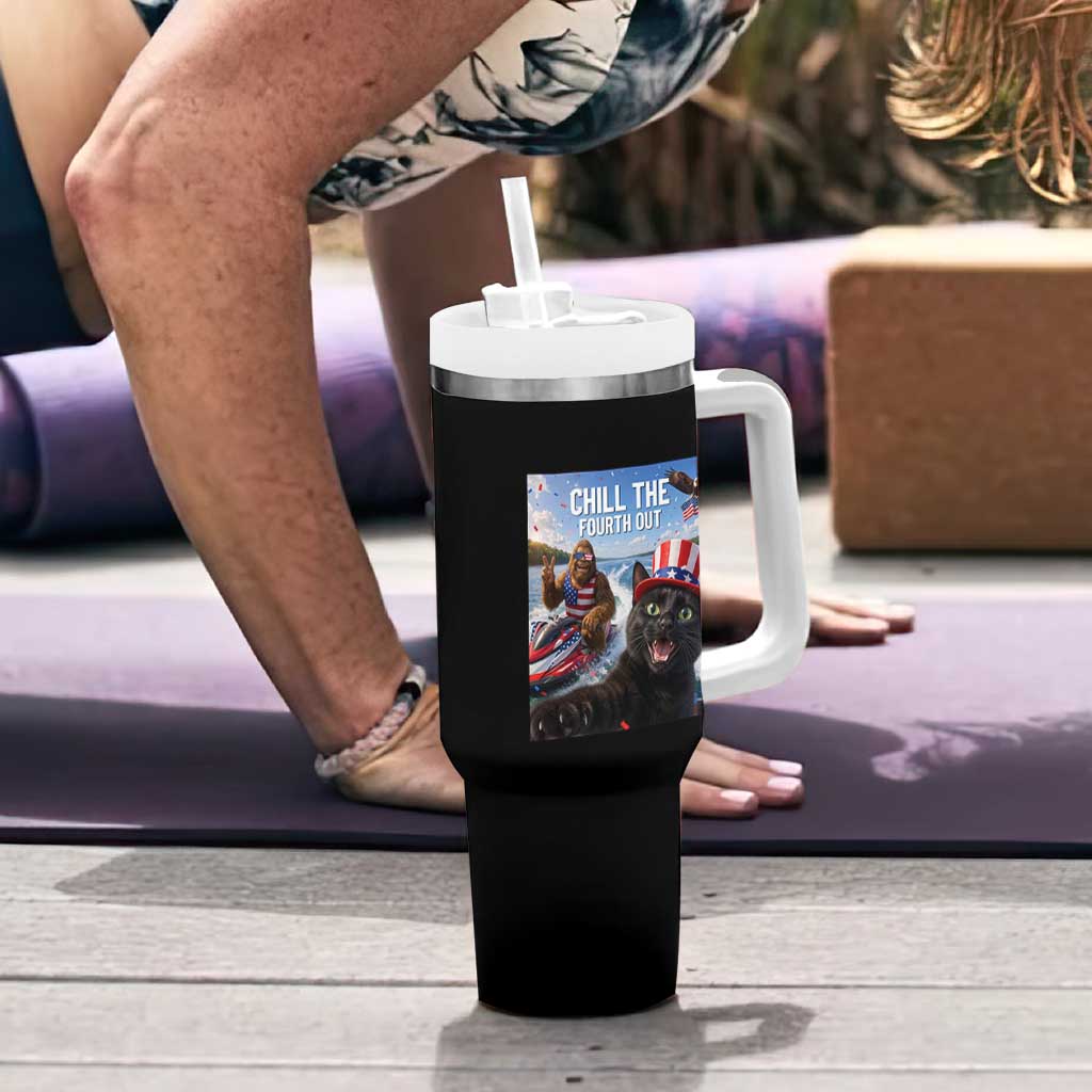 Patriotic Bigfoot And Cat Tumbler With Handle Chill The Fourth Out