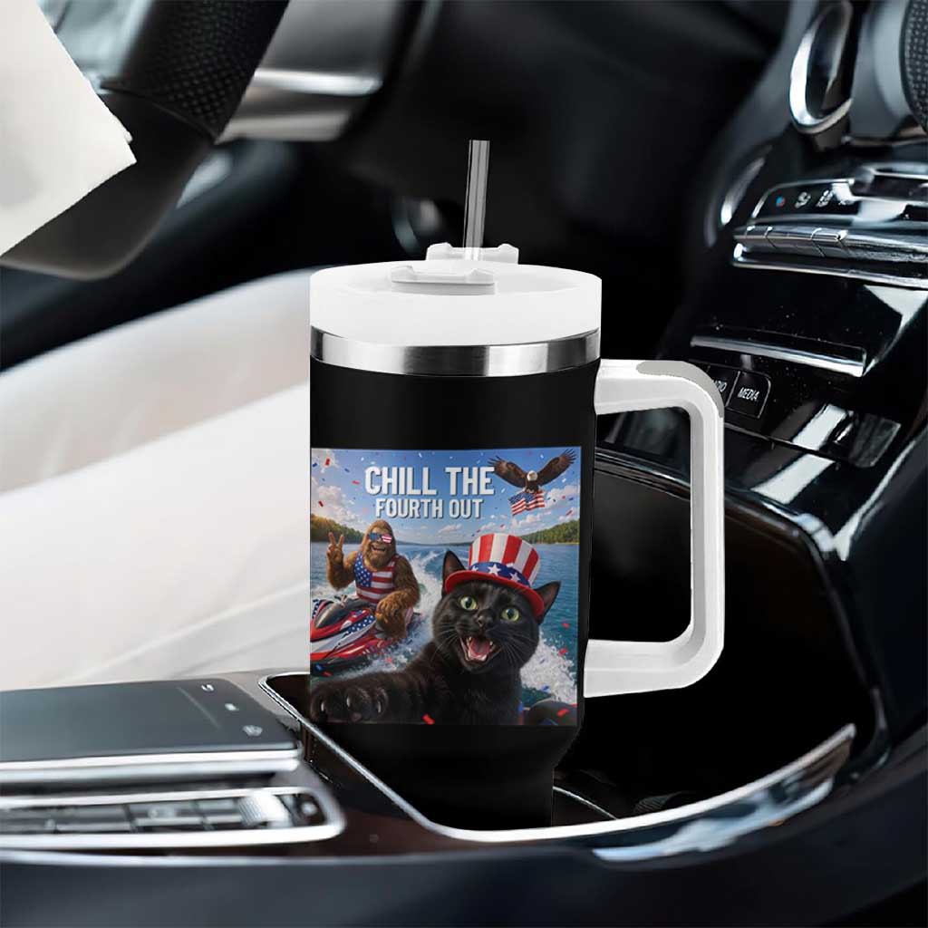 Patriotic Bigfoot And Cat Tumbler With Handle Chill The Fourth Out