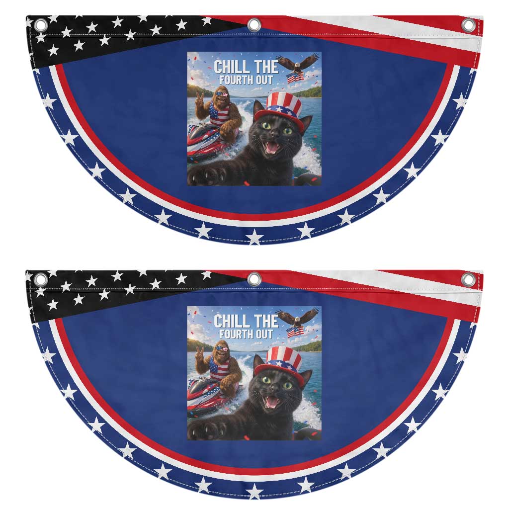 Funny Bigfoot And Cat Patriotic Fan Flag Chill The Fourth Out