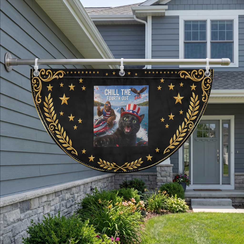Funny Bigfoot And Cat Patriotic Fan Flag Chill The Fourth Out