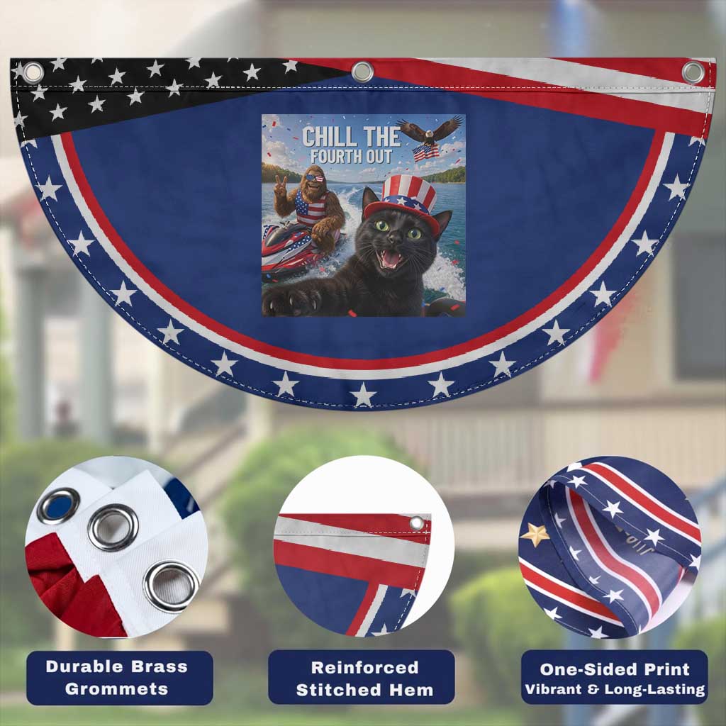 Funny Bigfoot And Cat Patriotic Fan Flag Chill The Fourth Out