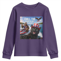 Patriotic Bigfoot And Cat Youth Sweatshirt Chill The Fourth Out
