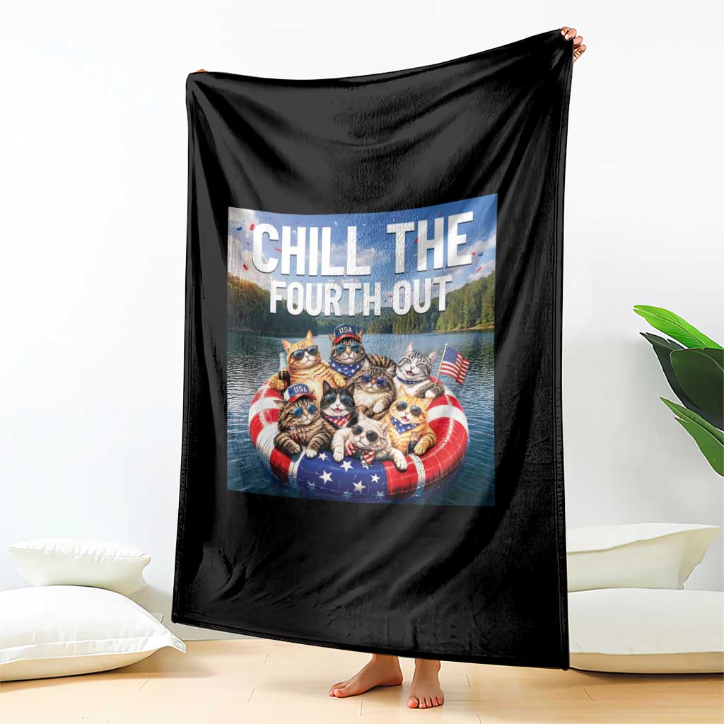 Funny Americana Cat Squad Throw Blanket Chill The Fourth Out