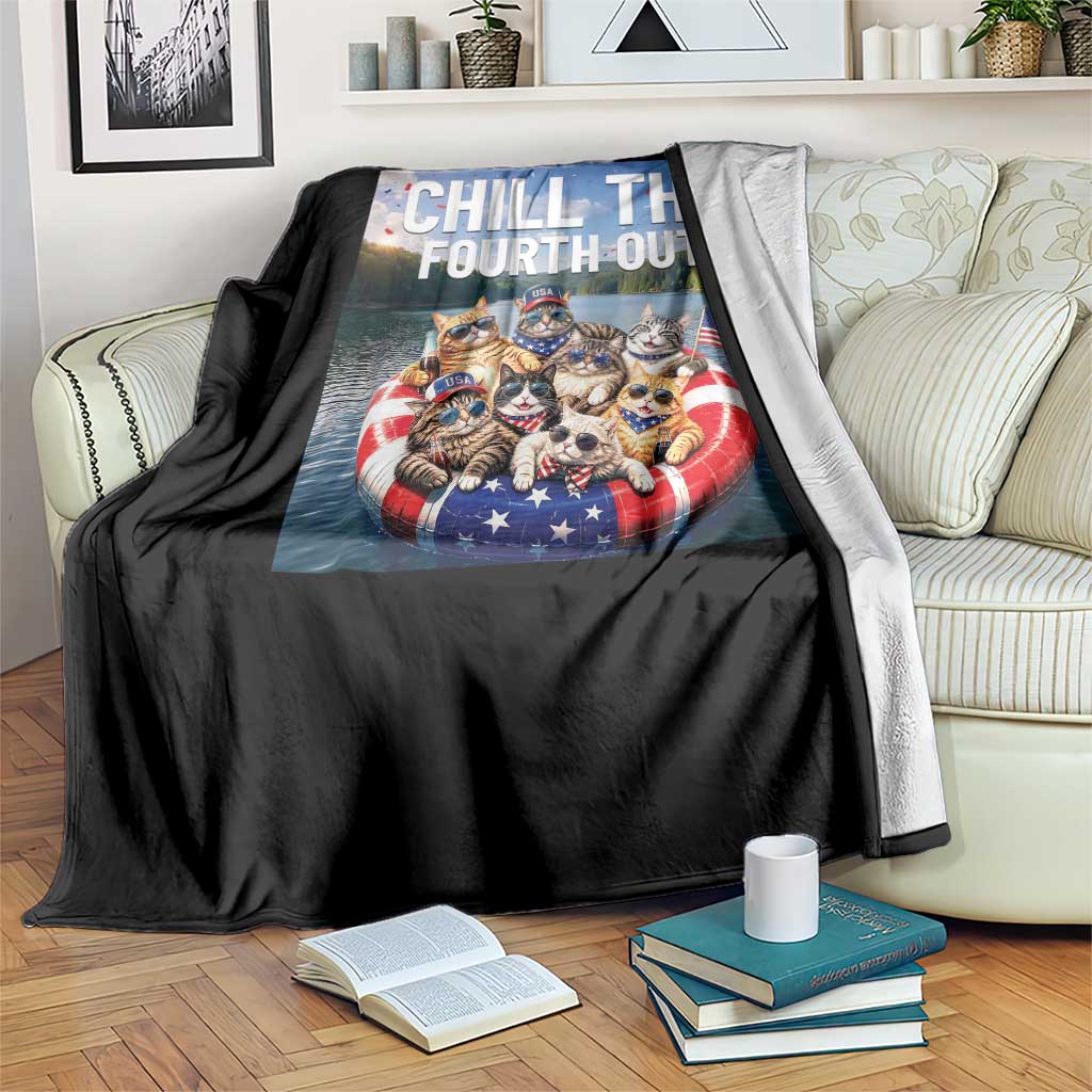 Funny Americana Cat Squad Throw Blanket Chill The Fourth Out