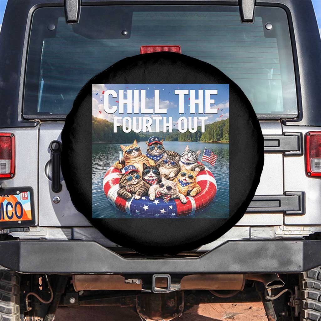 Funny Americana Cat Squad Spare Tire Cover Chill The Fourth Out