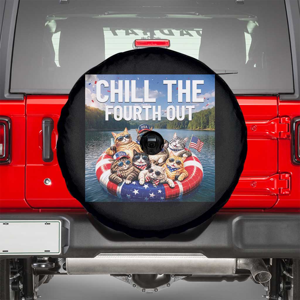 Funny Americana Cat Squad Spare Tire Cover Chill The Fourth Out