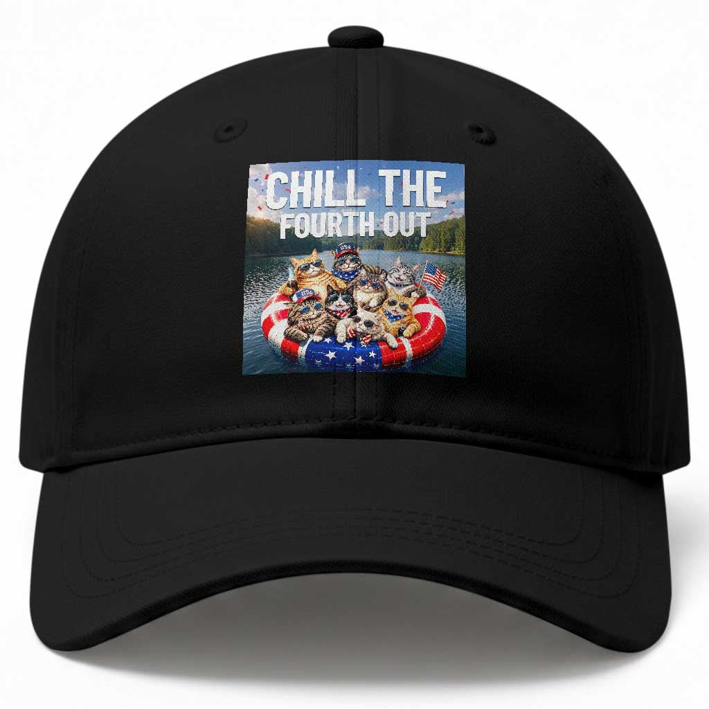 Funny Americana Cat Squad Baseball Cap Chill The Fourth Out