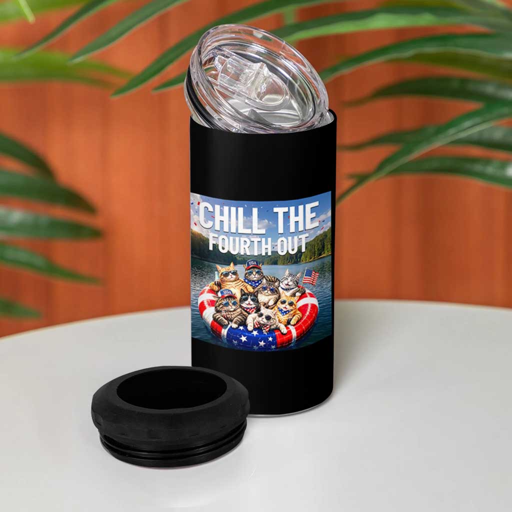 Funny Americana Cat Squad 4 in 1 Can Cooler Tumbler Chill The Fourth Out
