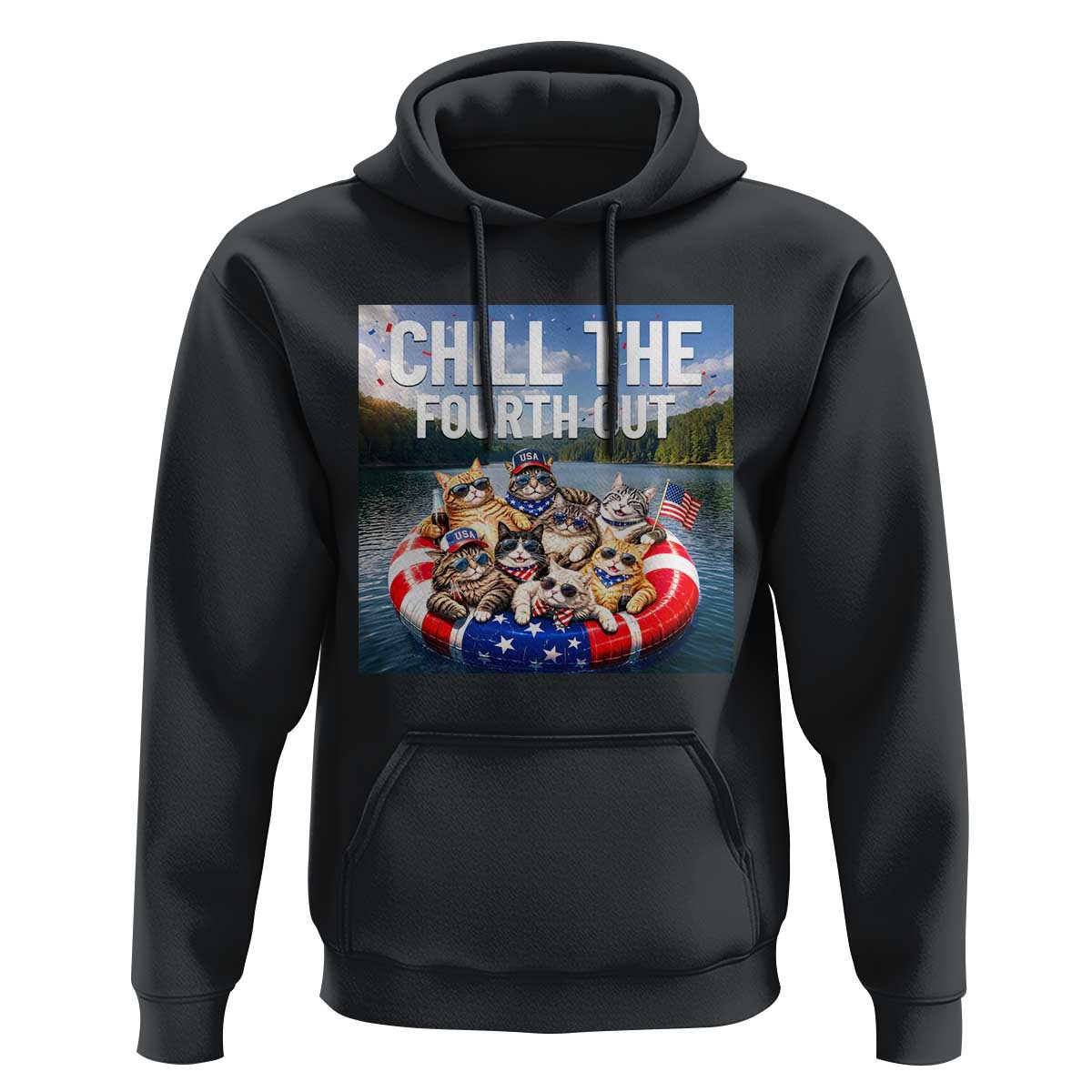 Funny Americana Cat Squad Hoodie Chill The Fourth Out