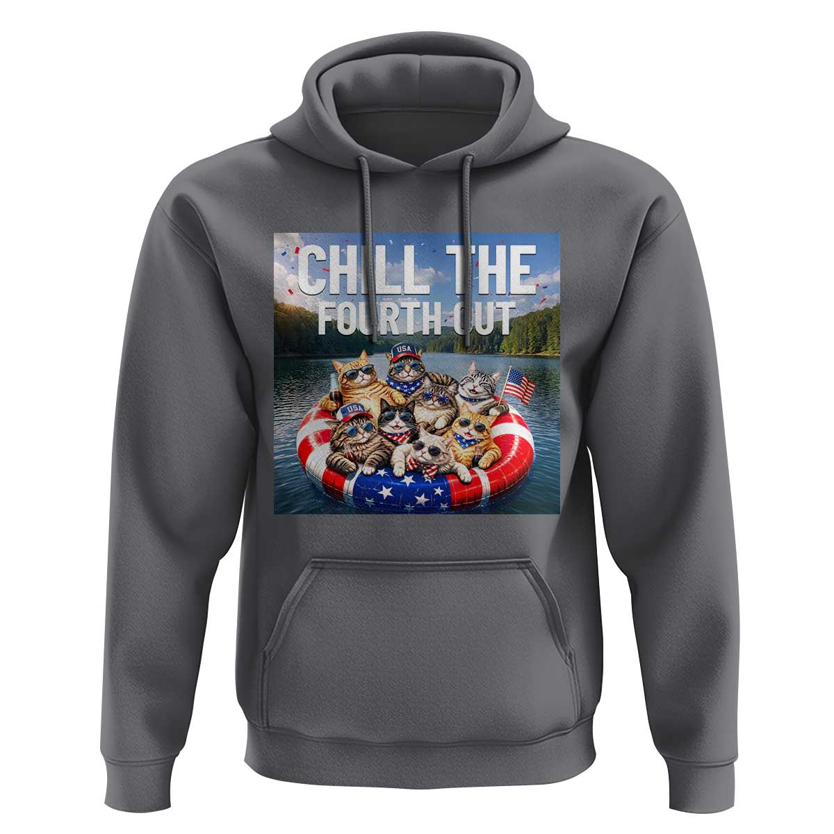 Funny Americana Cat Squad Hoodie Chill The Fourth Out