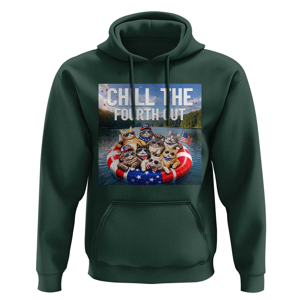 Funny Americana Cat Squad Hoodie Chill The Fourth Out