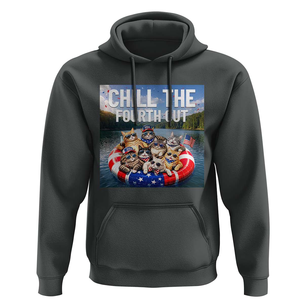 Funny Americana Cat Squad Hoodie Chill The Fourth Out