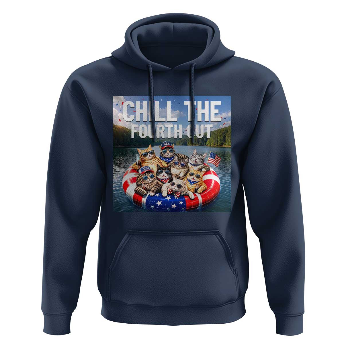 Funny Americana Cat Squad Hoodie Chill The Fourth Out