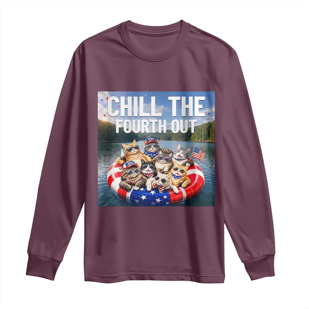 Funny Americana Cat Squad Long Sleeve Shirt Chill The Fourth Out