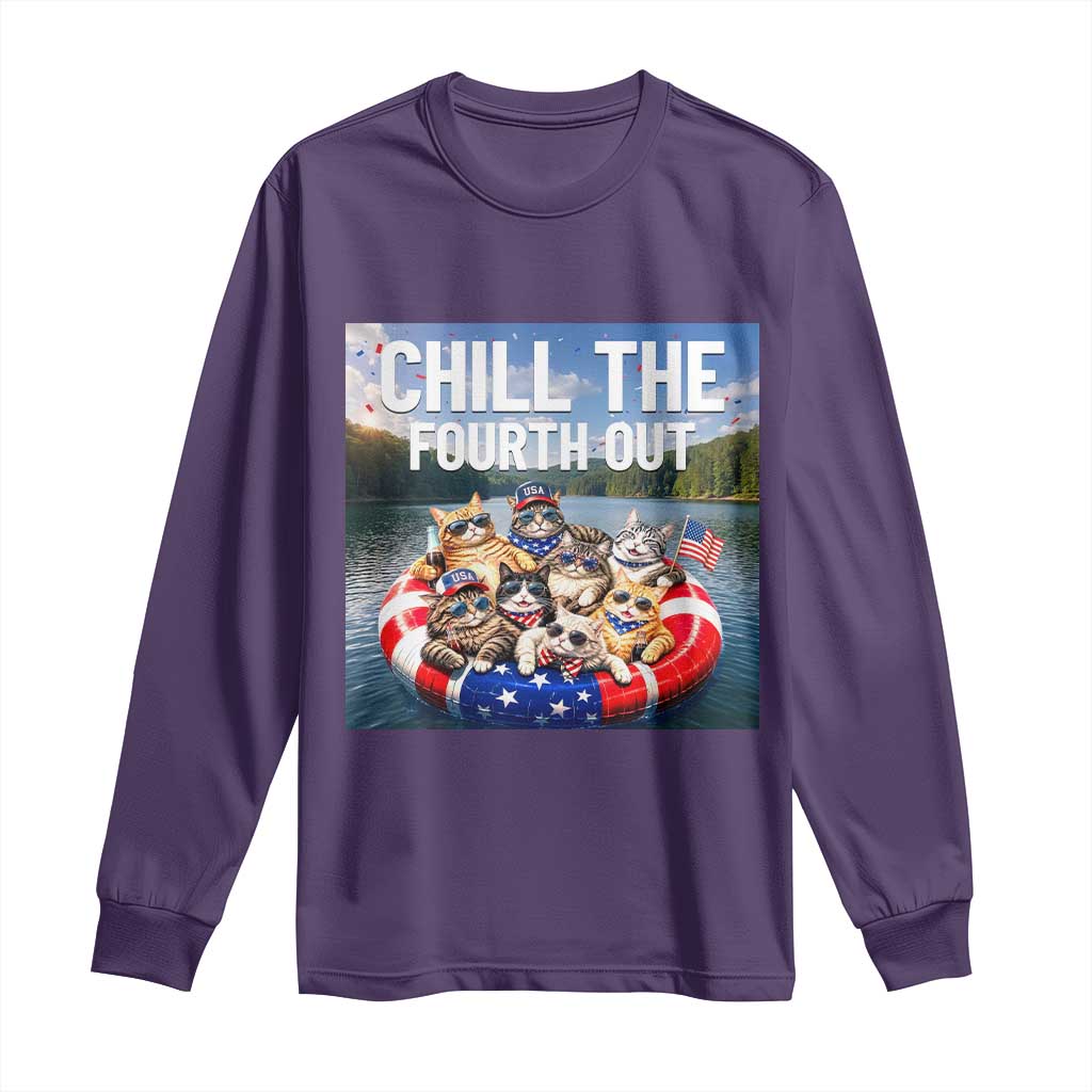 Funny Americana Cat Squad Long Sleeve Shirt Chill The Fourth Out