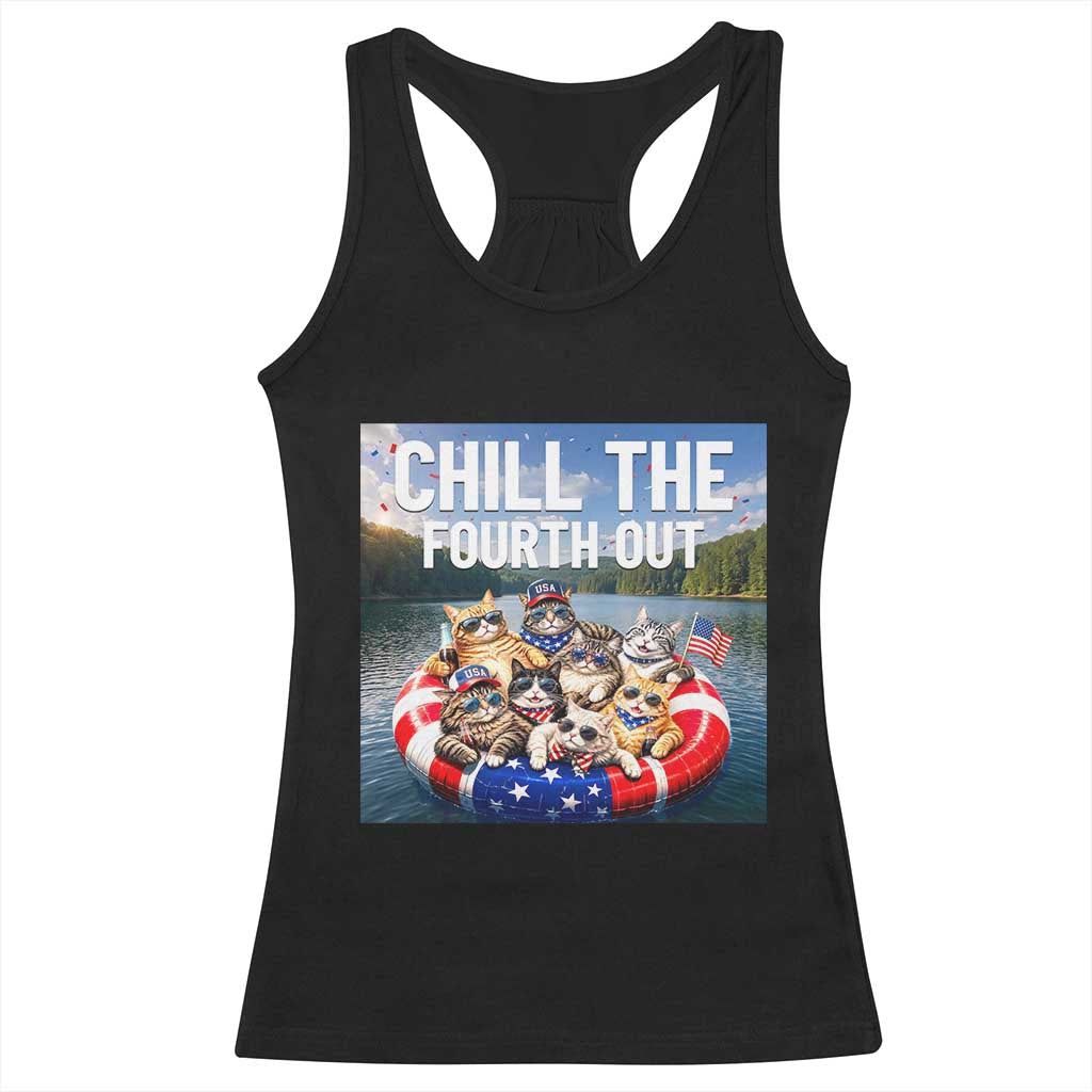 Funny Americana Cat Squad Racerback Tank Top Chill The Fourth Out