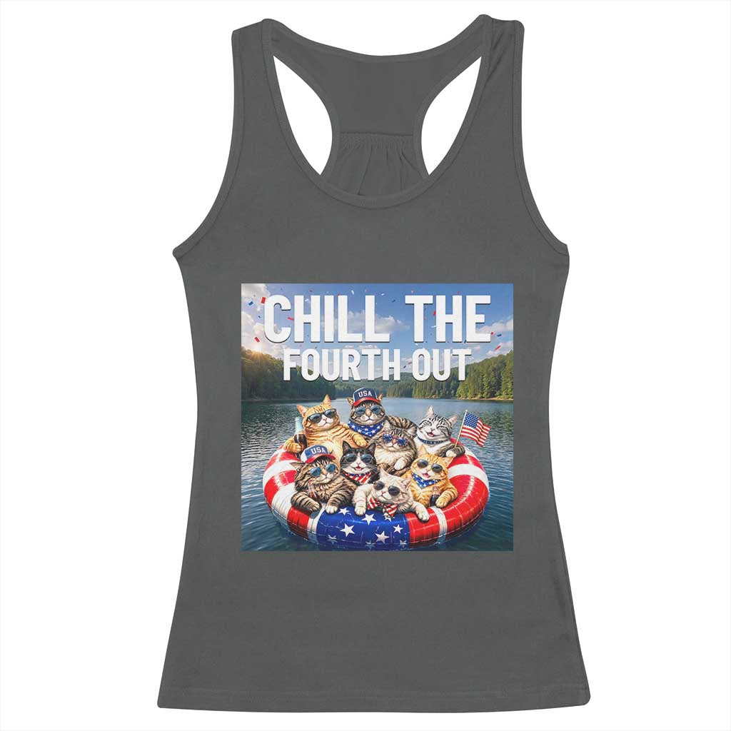 Funny Americana Cat Squad Racerback Tank Top Chill The Fourth Out