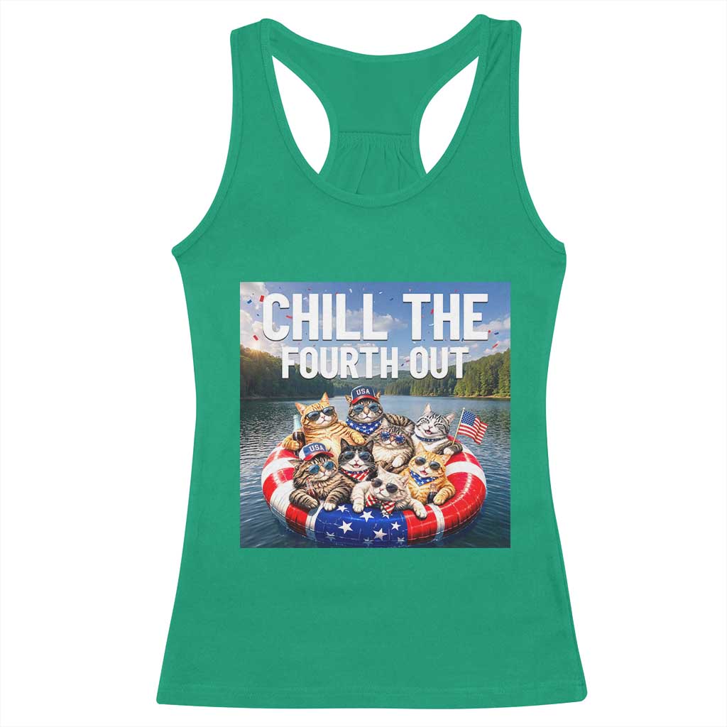 Funny Americana Cat Squad Racerback Tank Top Chill The Fourth Out