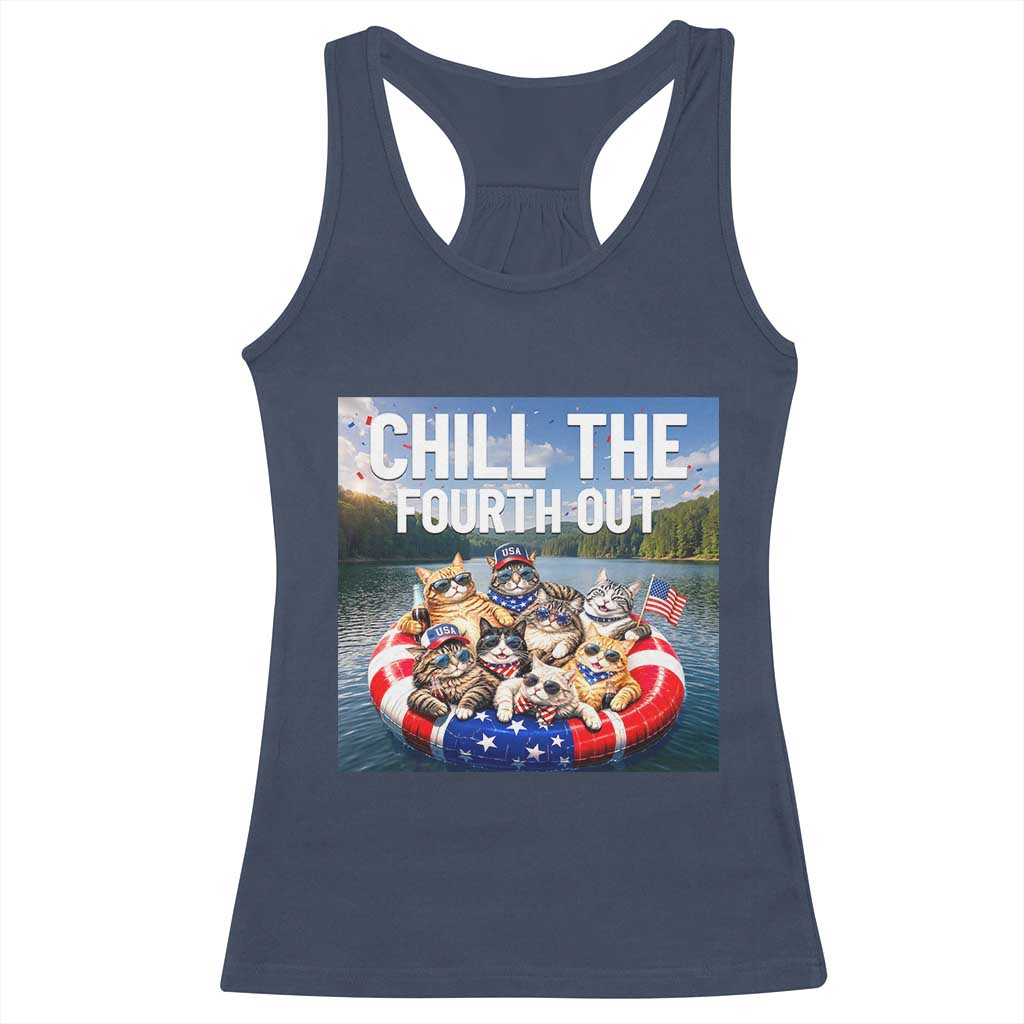 Funny Americana Cat Squad Racerback Tank Top Chill The Fourth Out