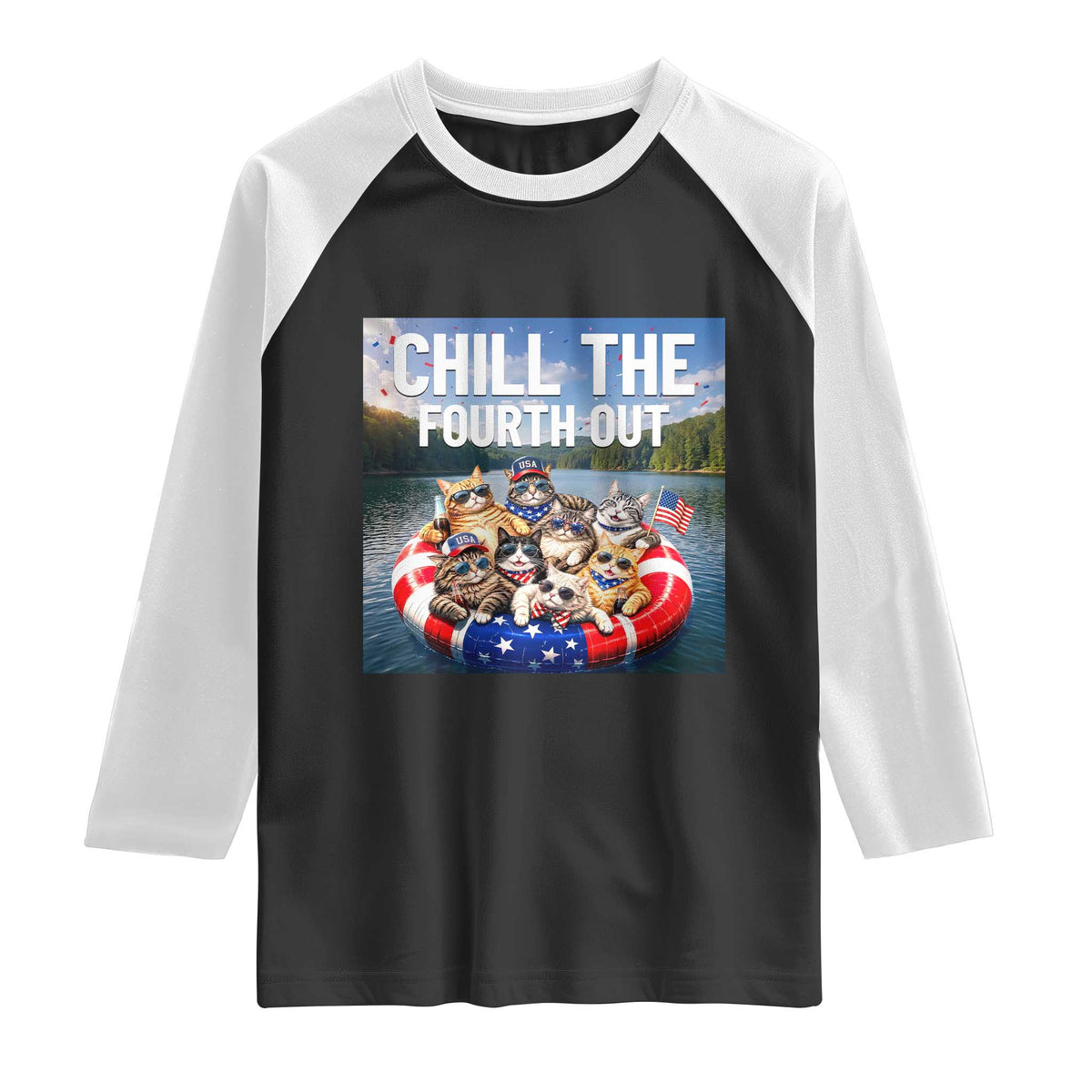 Funny Americana Cat Squad Raglan Shirt Chill The Fourth Out
