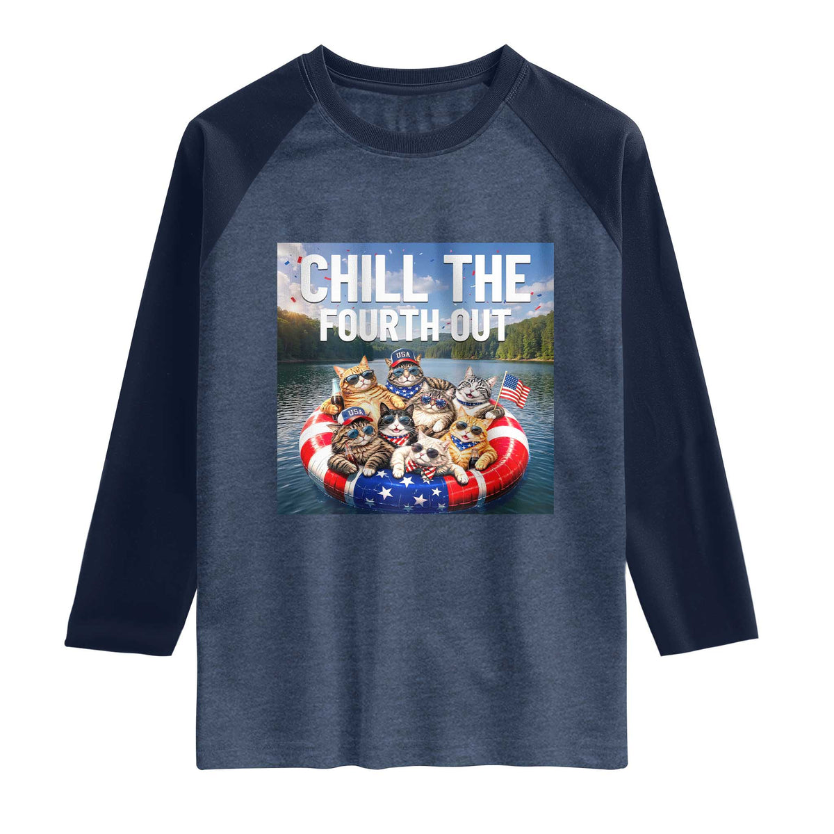 Funny Americana Cat Squad Raglan Shirt Chill The Fourth Out