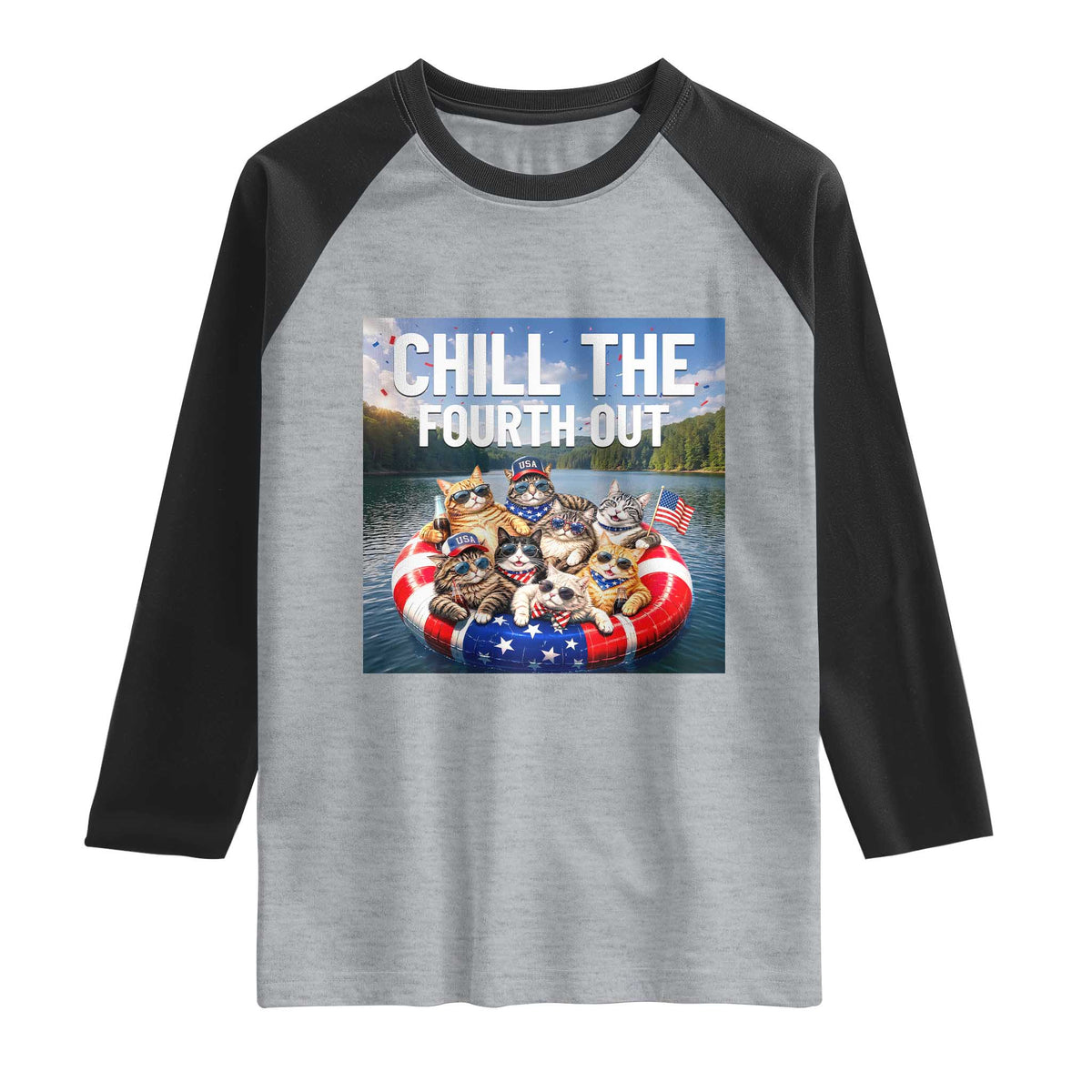 Funny Americana Cat Squad Raglan Shirt Chill The Fourth Out