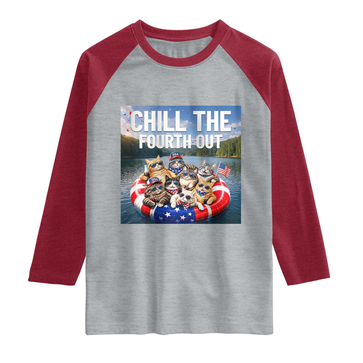 Funny Americana Cat Squad Raglan Shirt Chill The Fourth Out