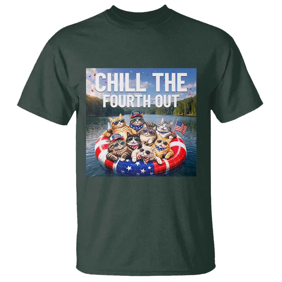 Funny Americana Cat Squad T Shirt Chill The Fourth Out