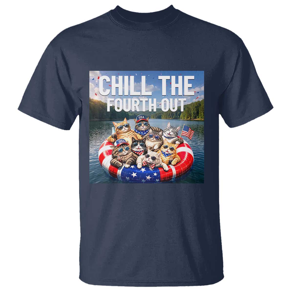 Funny Americana Cat Squad T Shirt Chill The Fourth Out