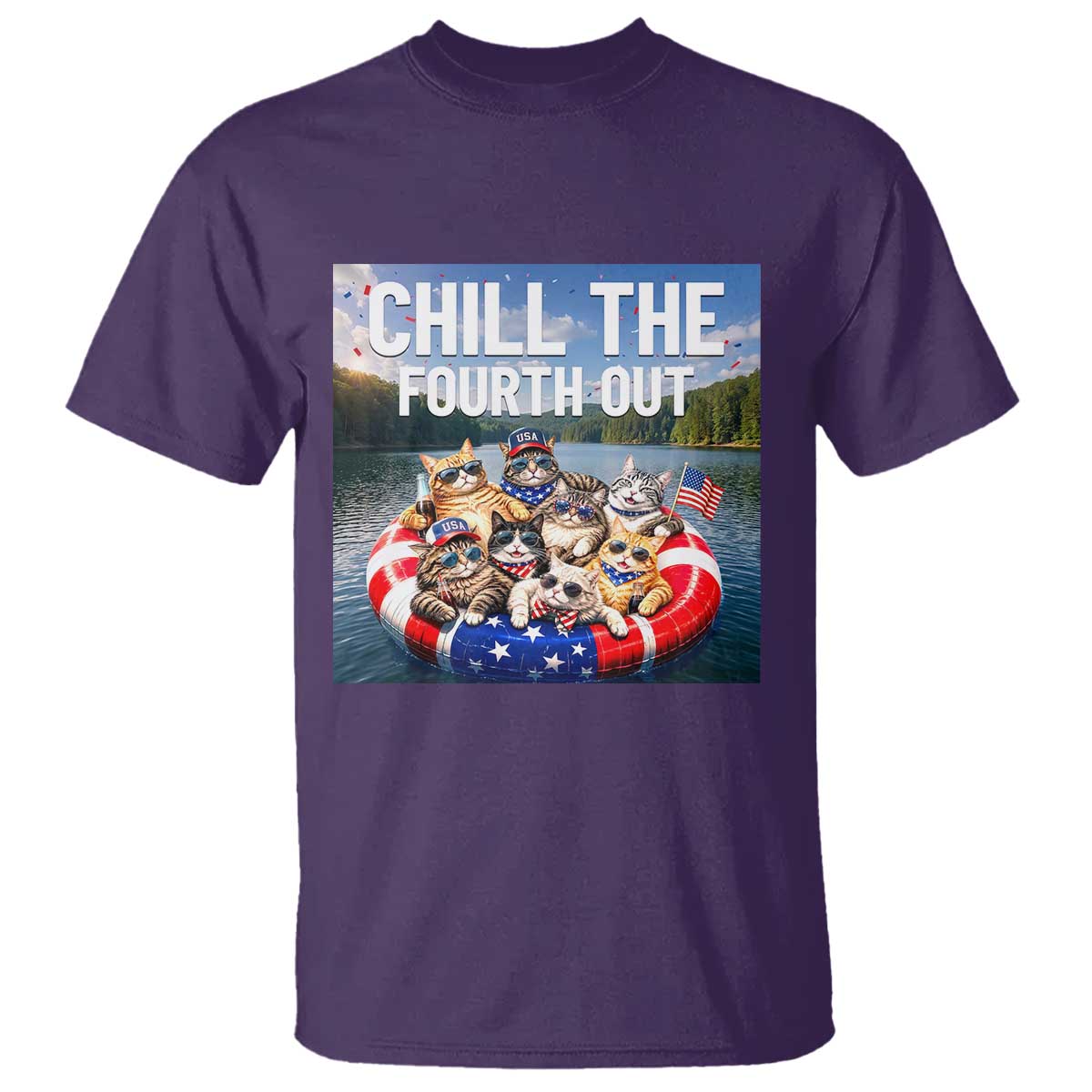 Funny Americana Cat Squad T Shirt Chill The Fourth Out