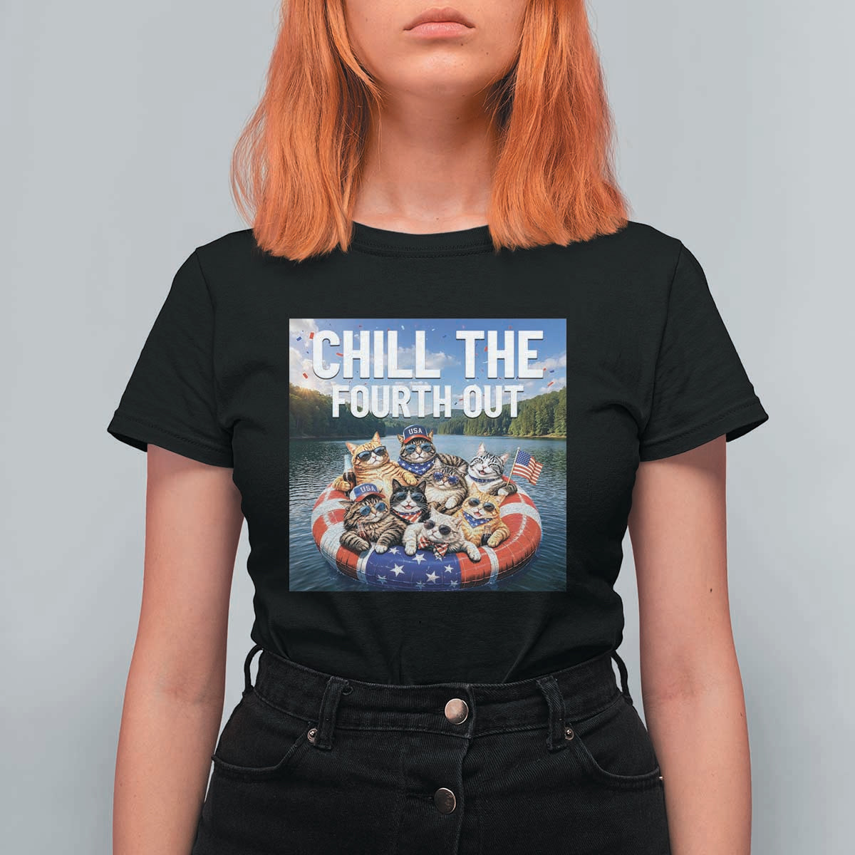 Funny Americana Cat Squad T Shirt For Women Chill The Fourth Out