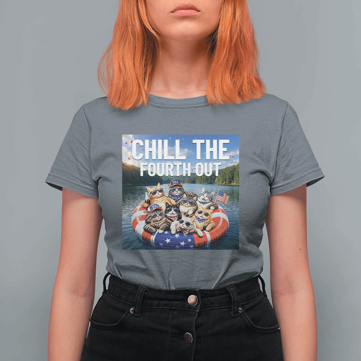 Funny Americana Cat Squad T Shirt For Women Chill The Fourth Out