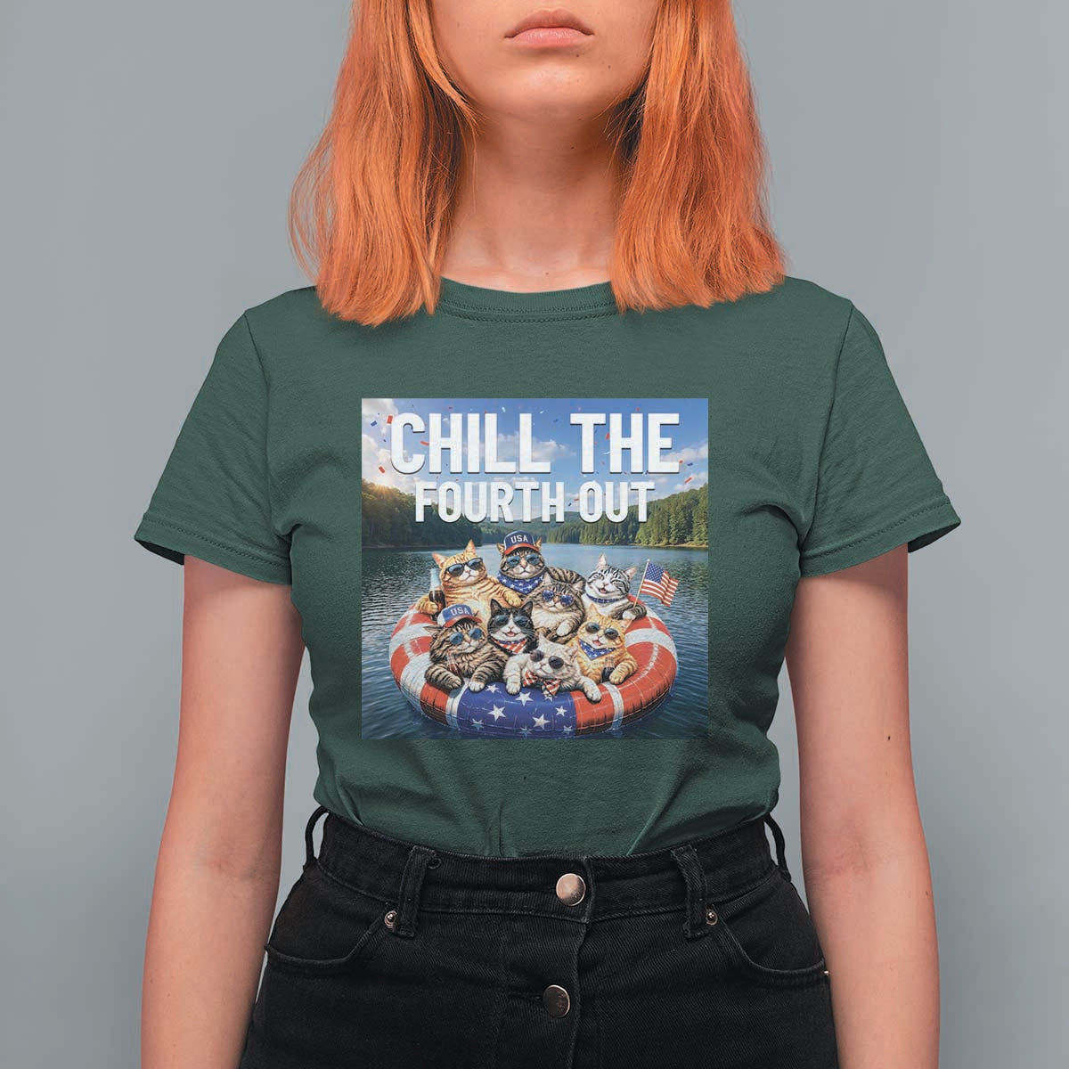 Funny Americana Cat Squad T Shirt For Women Chill The Fourth Out