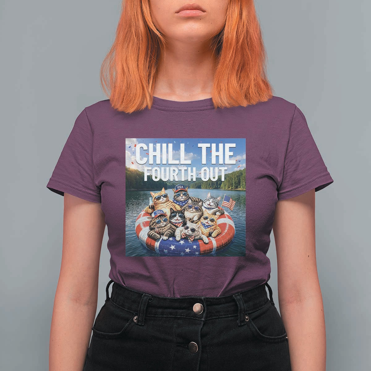 Funny Americana Cat Squad T Shirt For Women Chill The Fourth Out