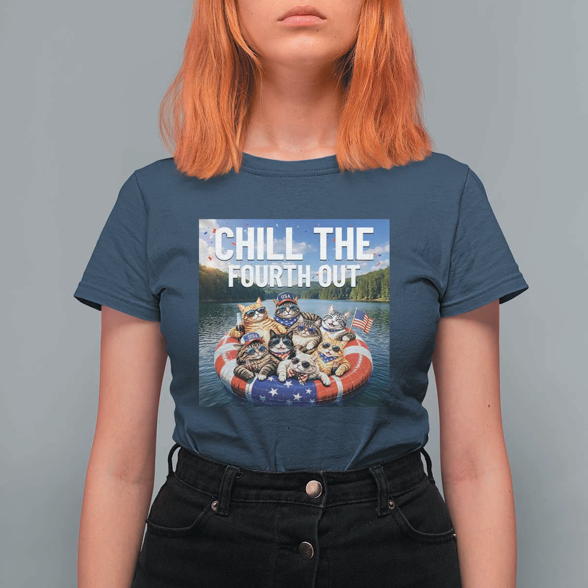 Funny Americana Cat Squad T Shirt For Women Chill The Fourth Out