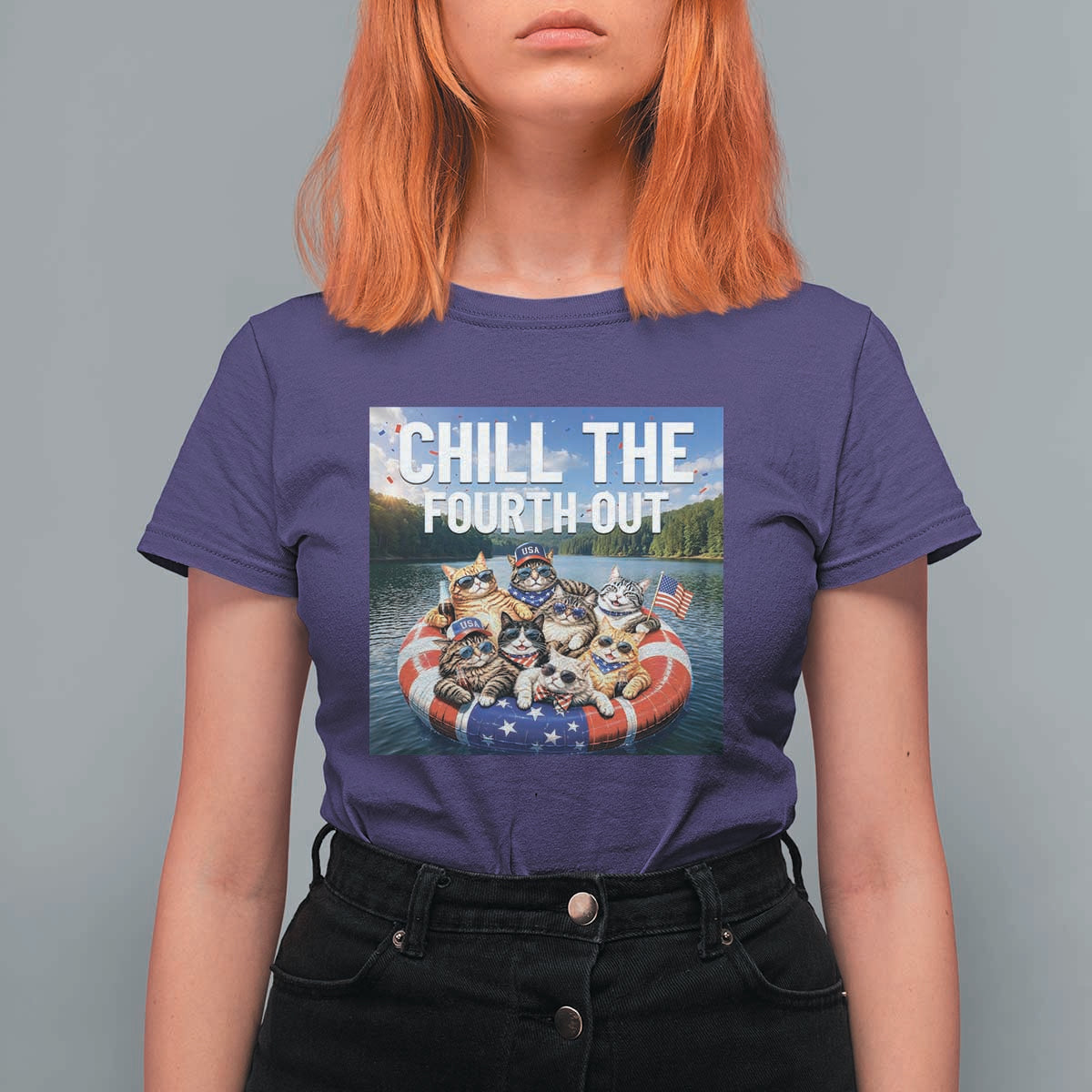 Funny Americana Cat Squad T Shirt For Women Chill The Fourth Out