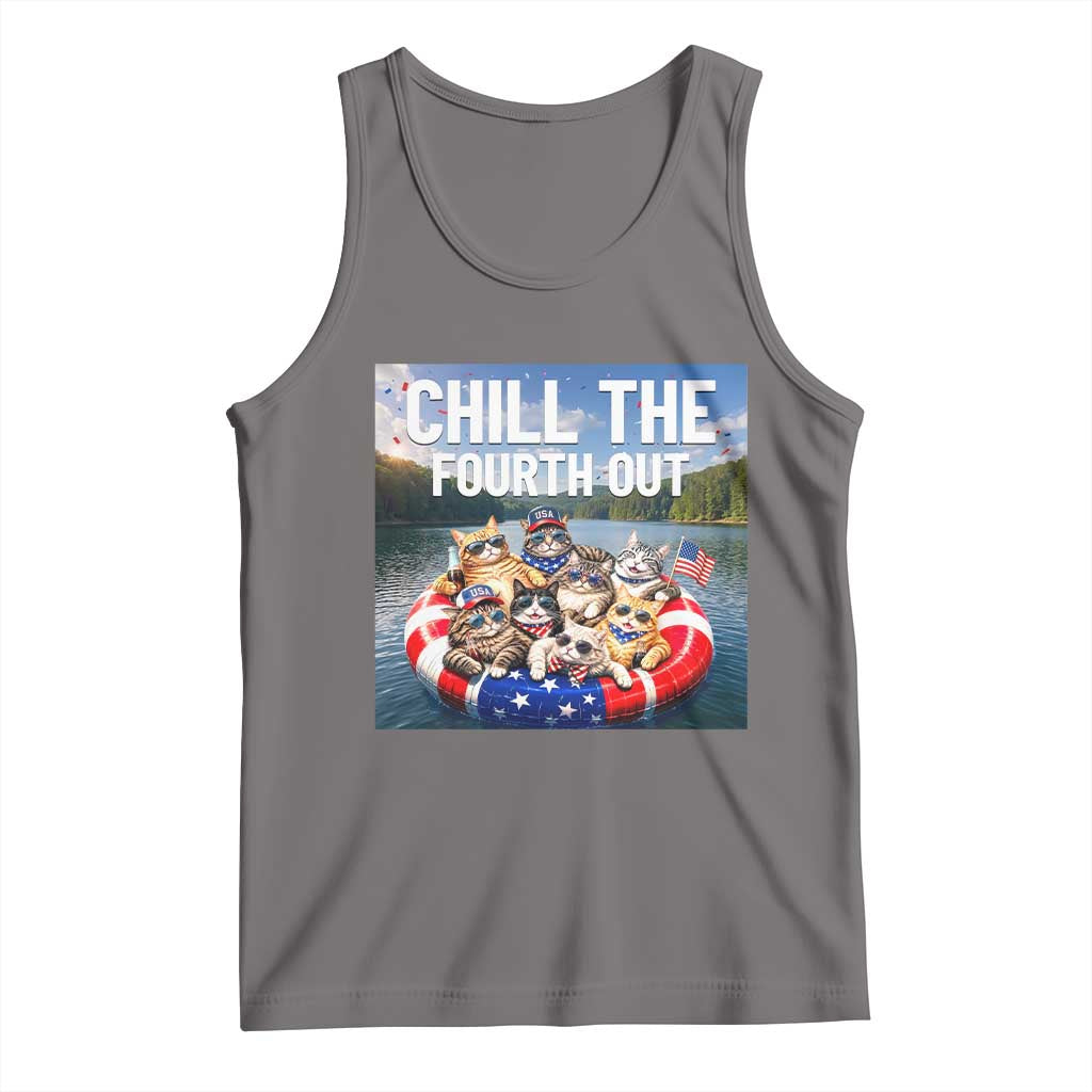 Funny Americana Cat Squad Tank Top Chill The Fourth Out