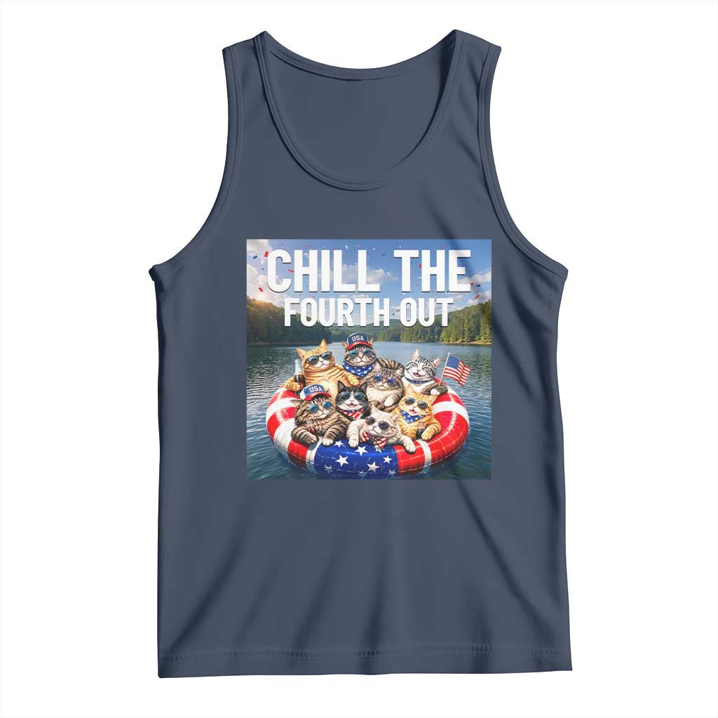 Funny Americana Cat Squad Tank Top Chill The Fourth Out