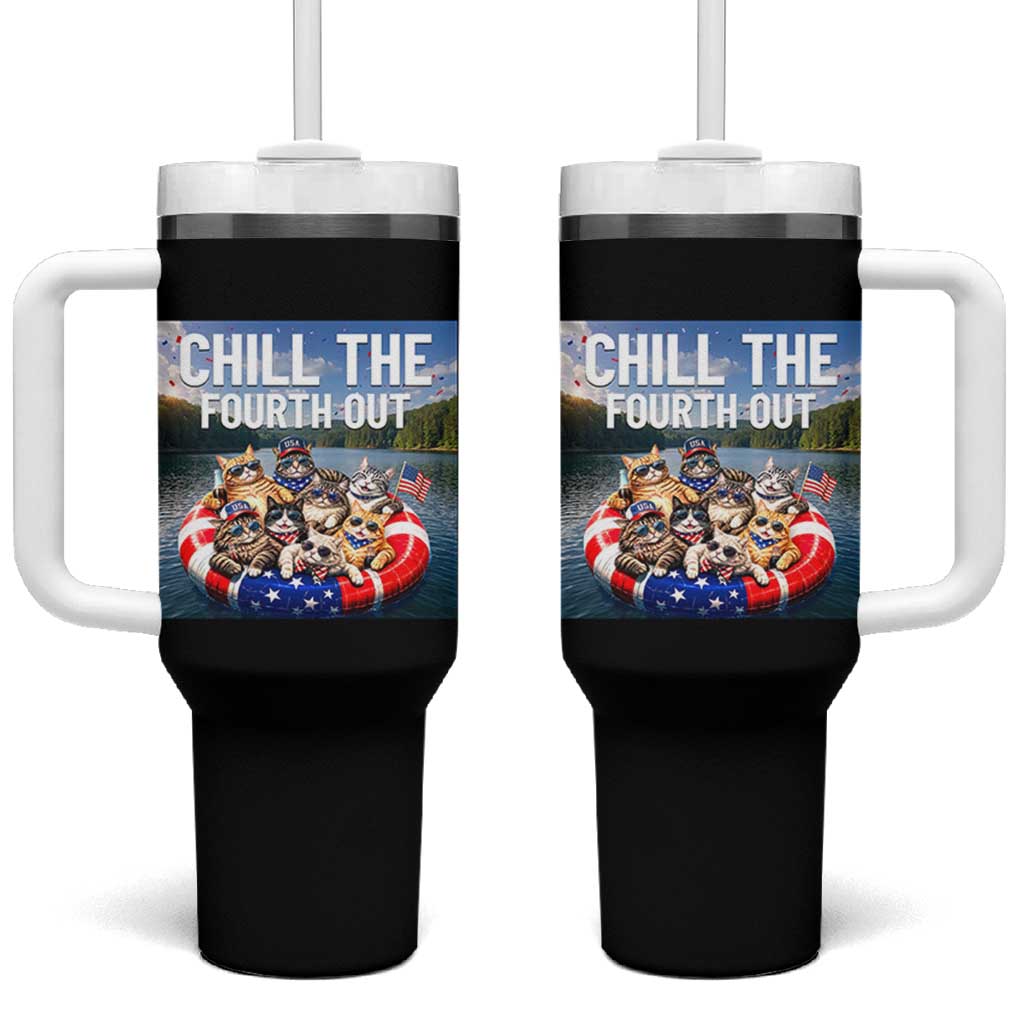 Funny Americana Cat Squad Tumbler With Handle Chill The Fourth Out