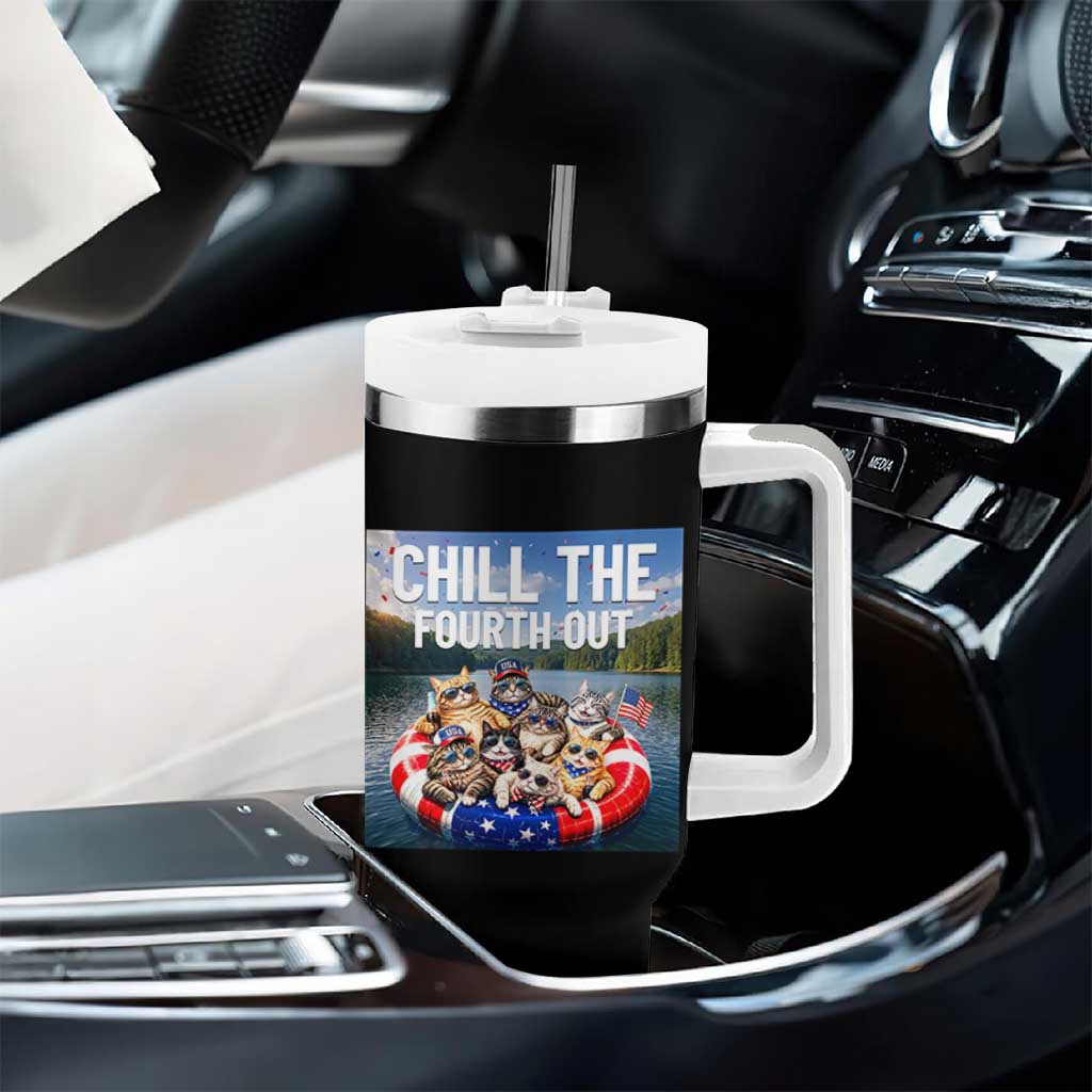 Funny Americana Cat Squad Tumbler With Handle Chill The Fourth Out